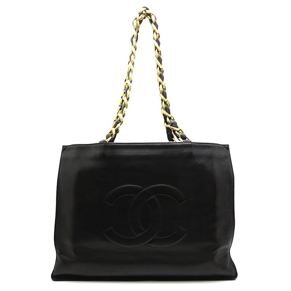 Chanel Chain Tote Bag Leather Black x Gold Hardware